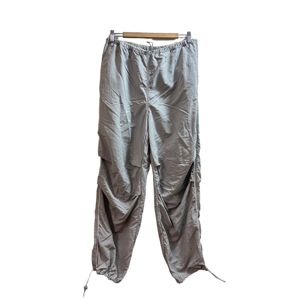 H&M Pants Womens Size Small Parachute Grey Drawstring Elastic Waistband Ruched